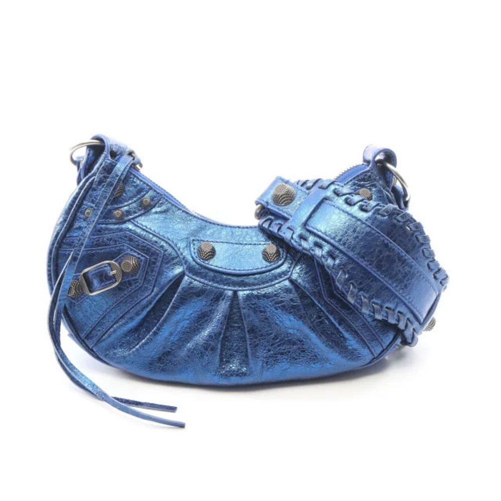 Balenciaga LE CAGOLE Metallic Shoulder Bag Leather Blue